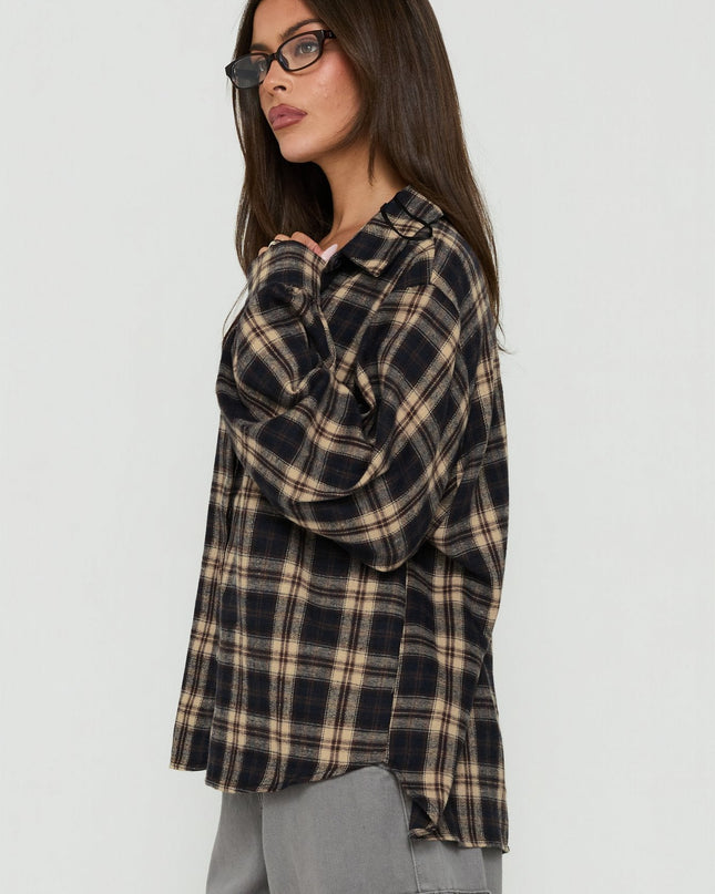 Caydence Long Sleeve Button Down Flannel Top Check Multi