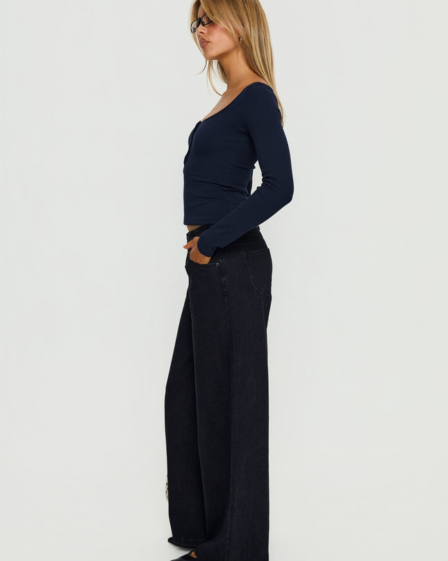 Supercut Low Rise Baggy Pleat Jeans Washed Black