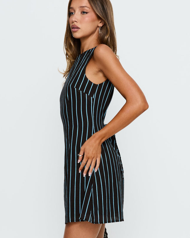 Alfalfa Shift Mini Dress Brown / Blue Stripe