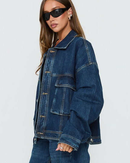 Kier Oversized Jacket Denim Dark Blue Wash