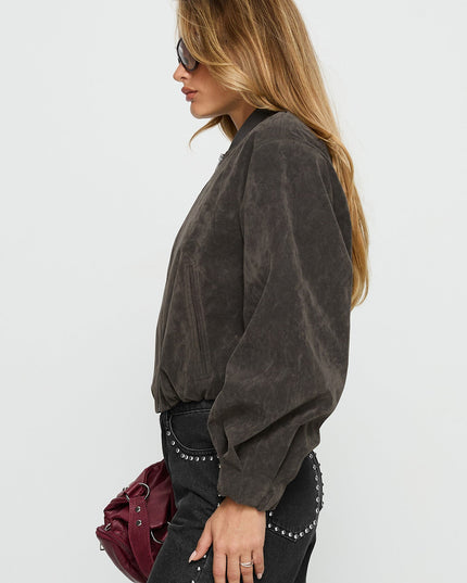 Mastery Faux Suede Bomber Jacket Charcoal