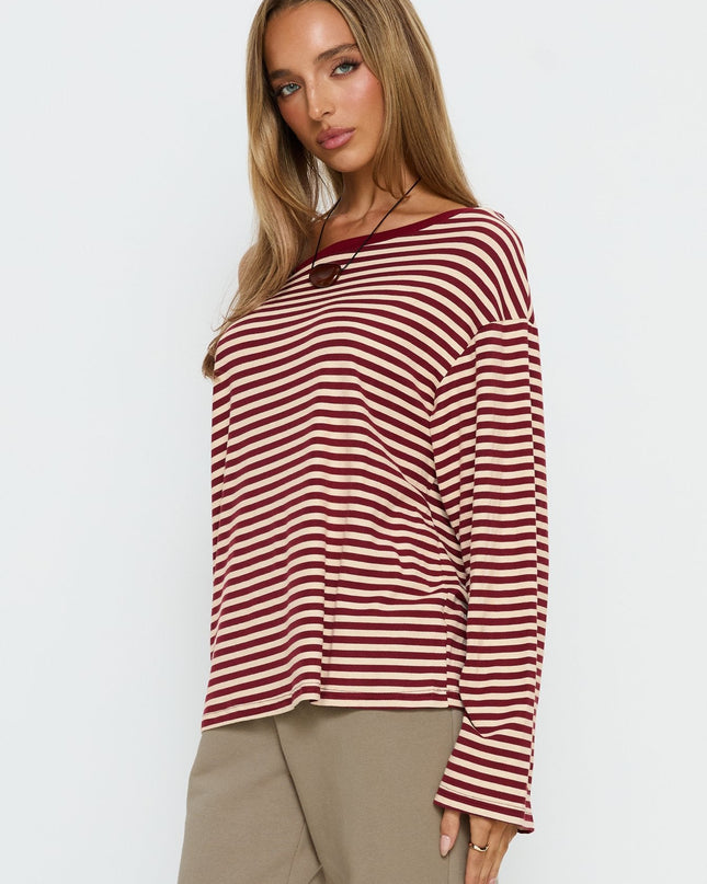 Ralyssa Off Shoulder Long Sleeve Top Red Stripe