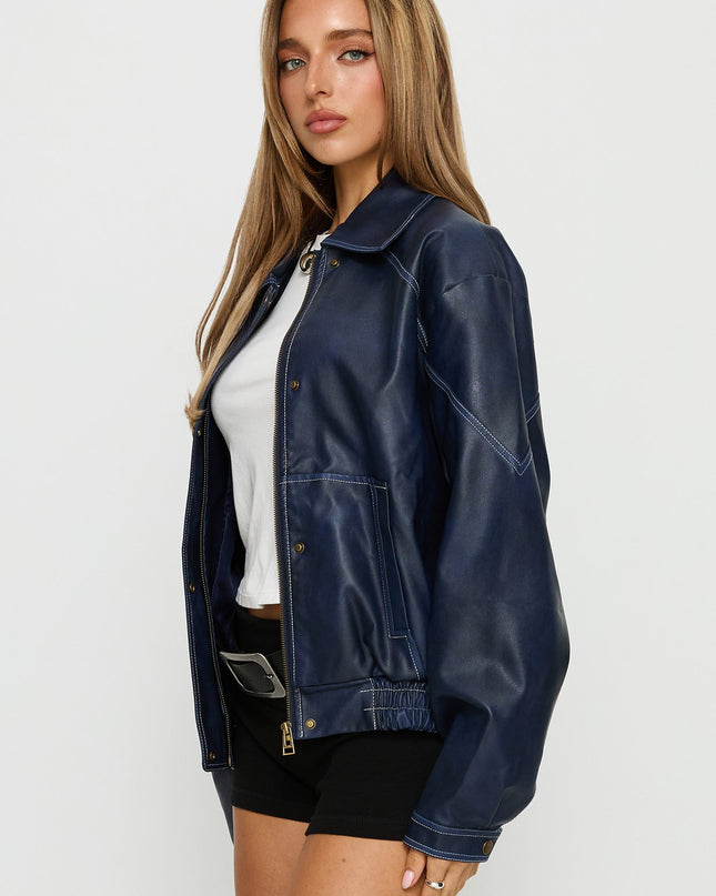 Jaxton Faux Leather Jacket Navy