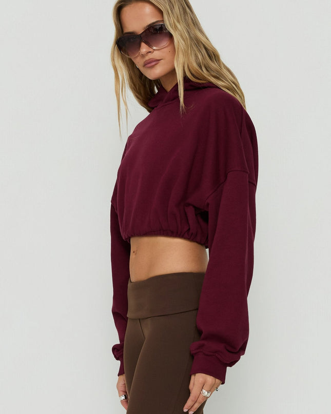 Mayse Bubble Hem Cropped Hoodie Cherry