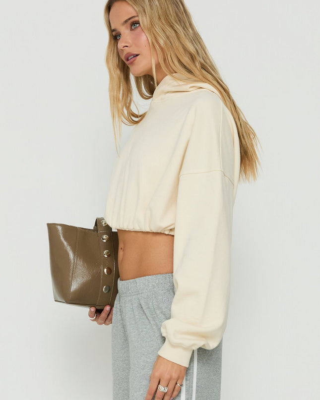 Mayse Bubble Hem Cropped Hoodie Cream