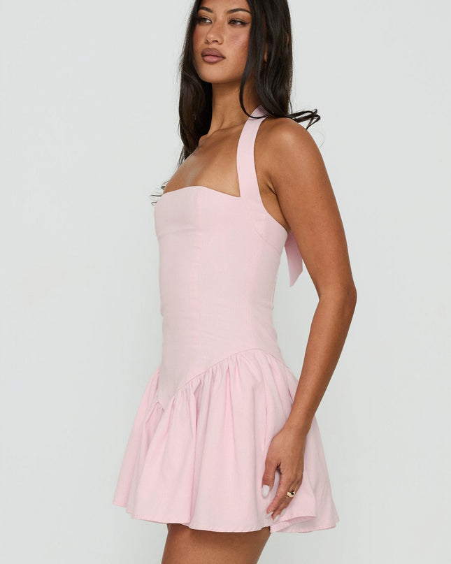 Esatora Halter Flare Mini Dress Pink