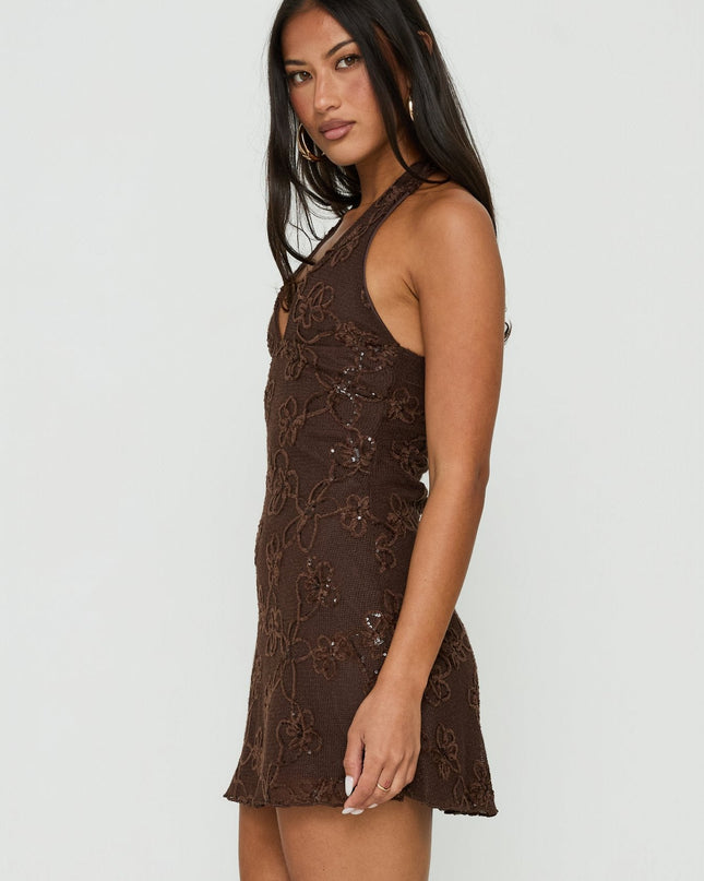 Codami Sequin Mini Dress Dark Brown