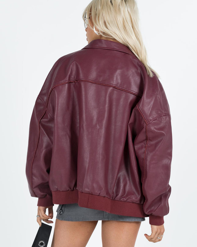 Goldsmith Faux Leather Bomber Jacket Burgundy
