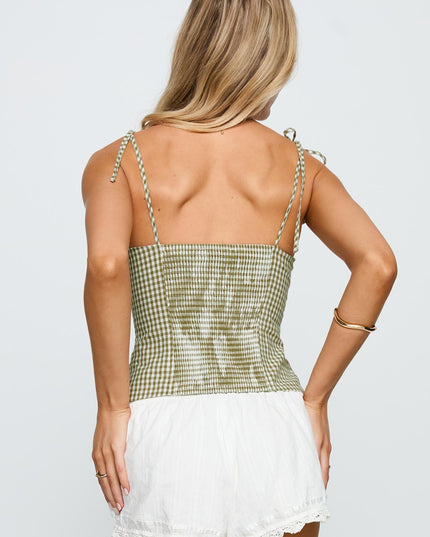Dalanie Tie Strap Top Green Check