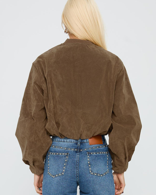 Mastery Faux Suede Bomber Jacket Brown