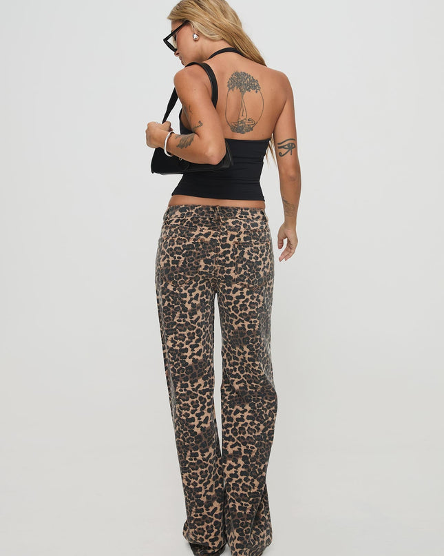 Top Model Low Rise Straight Leg Jeans Leopard