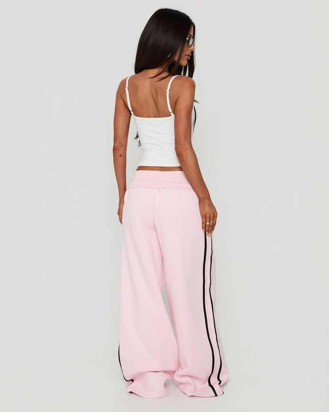 Lockie Foldover Baggy Track Pants Pink / Black