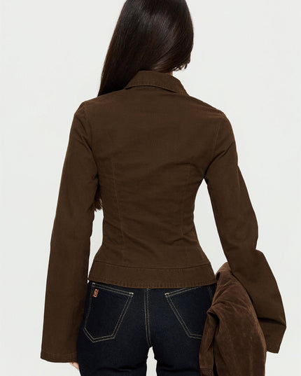 Kelehan Long Sleeve Zip Front Jacket Stonewashed Brown