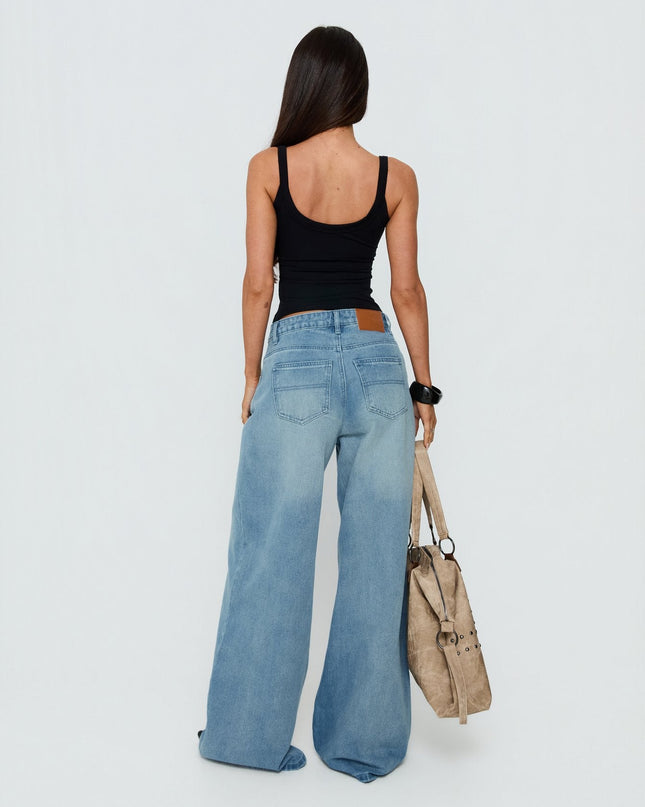 Naylor Mid Rise Wide Leg Jeans Light Blue Wash