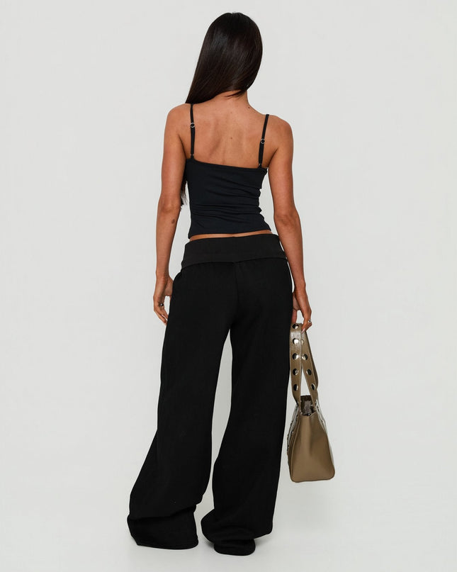 Lockie Foldover Baggy Track Pants Black