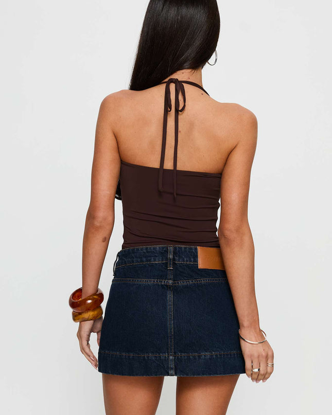 Warna Low Rise Denim Mini Skirt Dark Wash