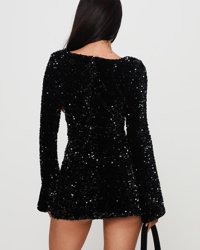Vinelle Long Sleeve Mini Dress Black