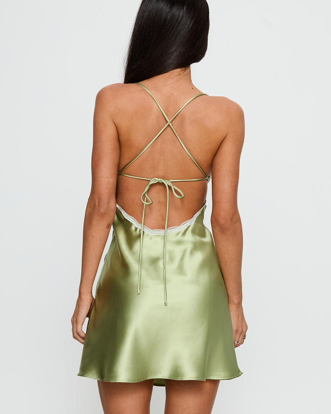 Jasminda Lace Trim Mini Dress Green