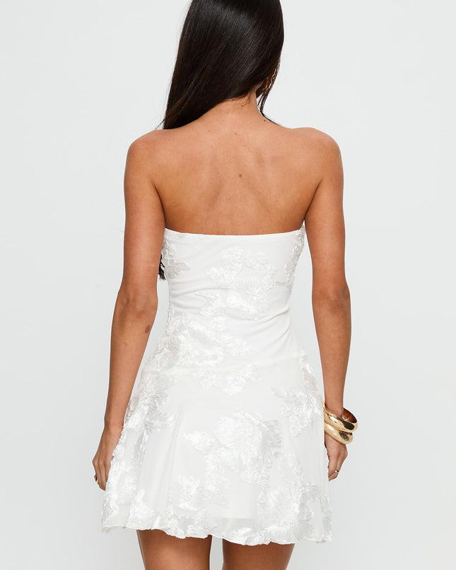 Meadow of Dreams Strapless Mini Dress White Floral Burnout