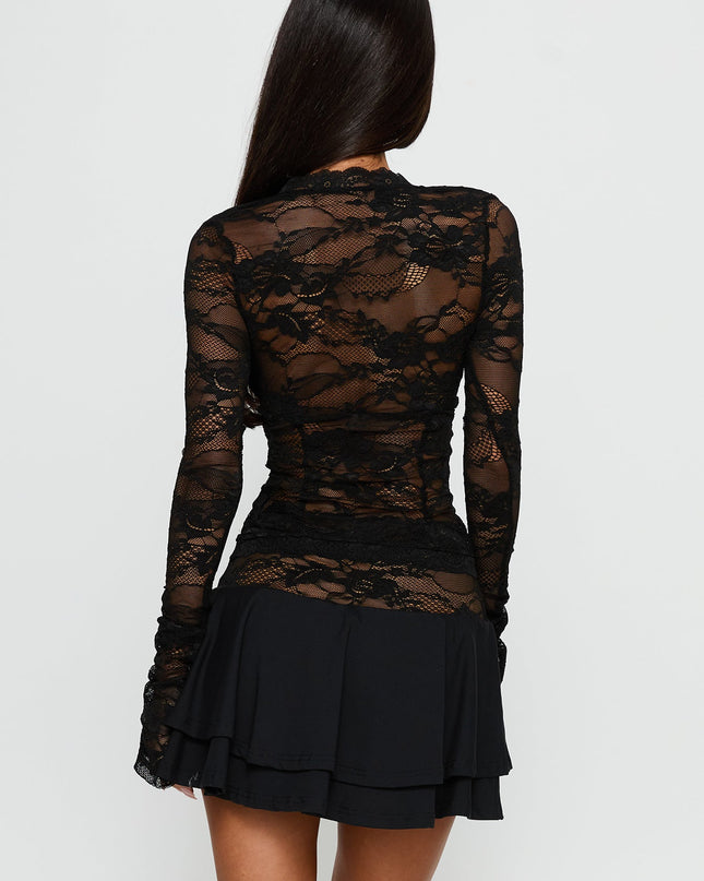 Kecia Long Sleeve Lace Top Black