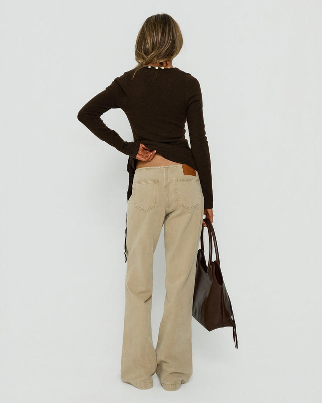 Buenos No Waist Low Rise Straight Leg Jeans Washed Khaki
