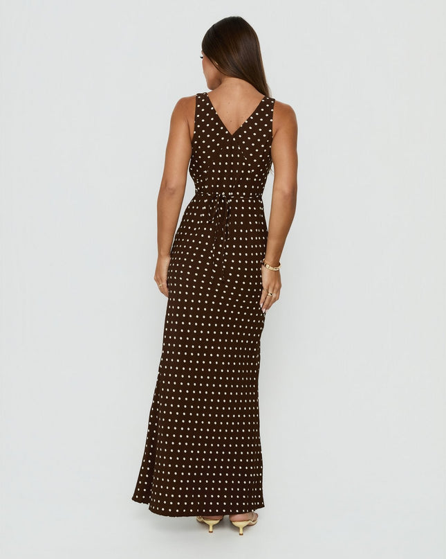 Nellie Maxi Dress Brown Polka Dot
