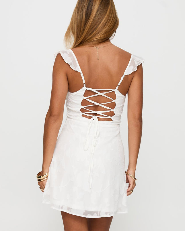 Past And Present Burnout Tie Back Mini Dress White
