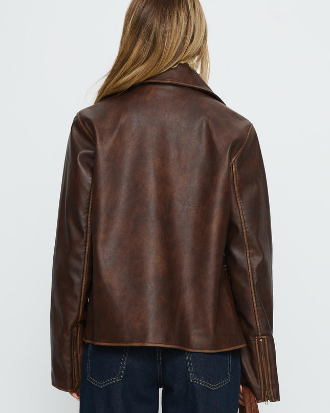 Vyolette Faux Leather Collared Jacket Washed Brown