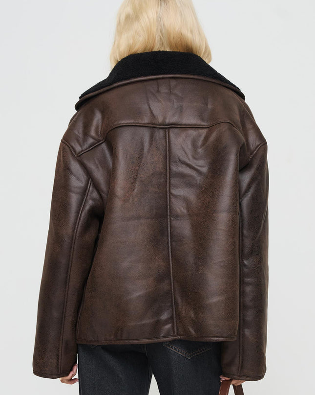 Nunez Faux Leather Jacket Washed Brown / Black