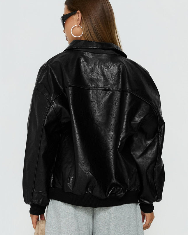 Goldsmith Faux Leather Bomber Jacket Black