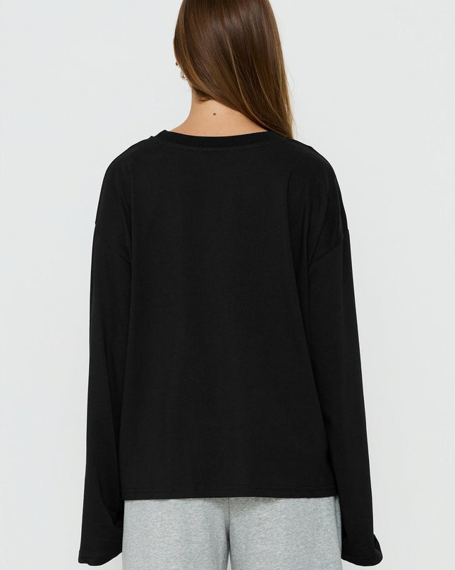 Settle Down Long Sleeve Top Black