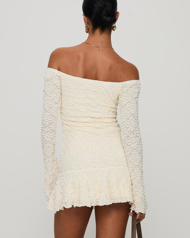 Vancesca Off Shoulder Long Sleeve Mini Dress Cream