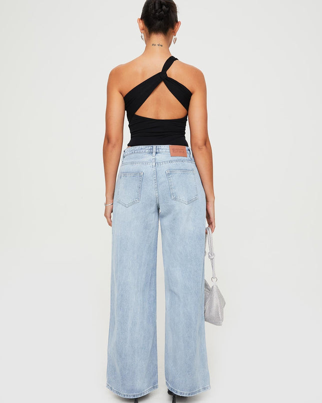 Ramos Low Rise Wide Leg Denim Jeans Light Blue Wash