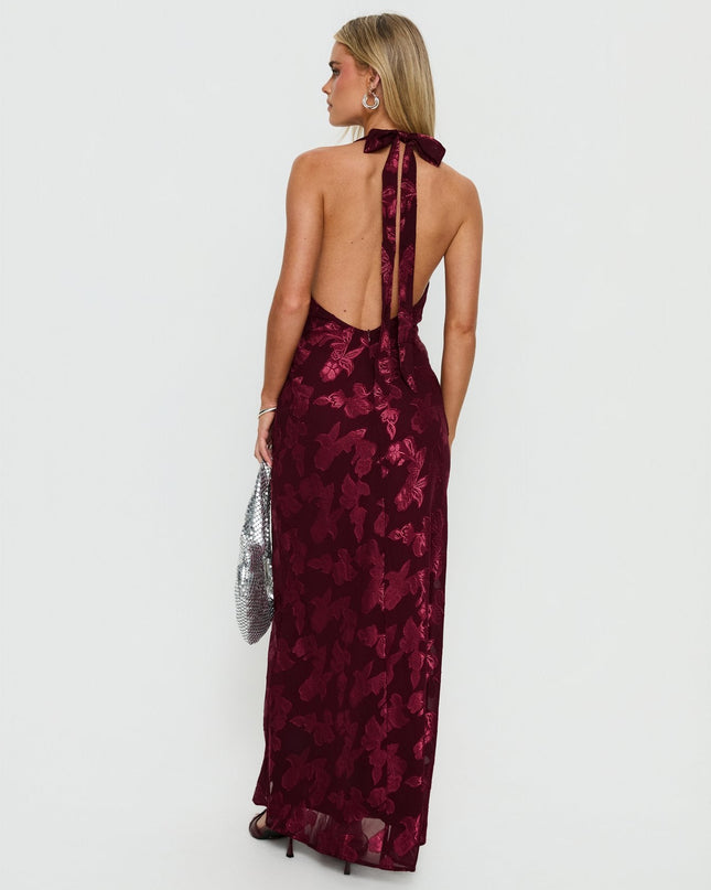 Jazminah Halter Cowl Neck Maxi Dress Burgundy