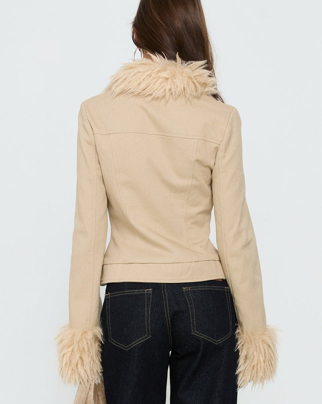 Nindie Faux Fur Contrast Jacket Tan