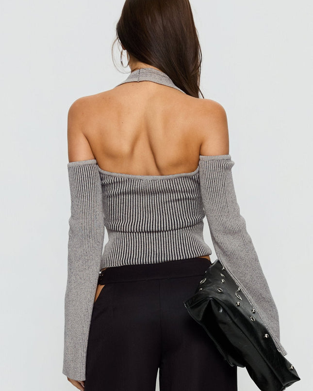 Novelia Halter Long Sleeve Top Black / Grey