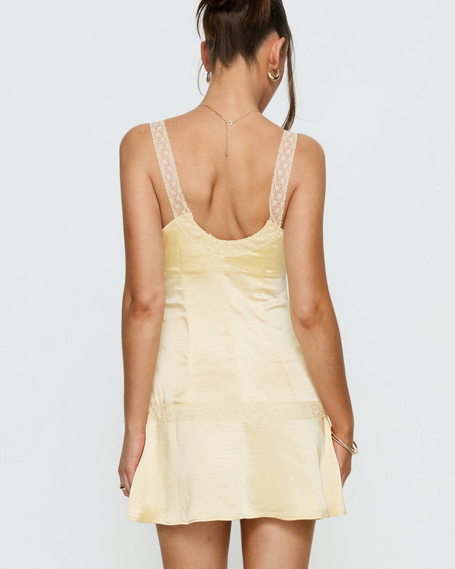 Sybelle Lace Drop Waist Mini Dress Yellow