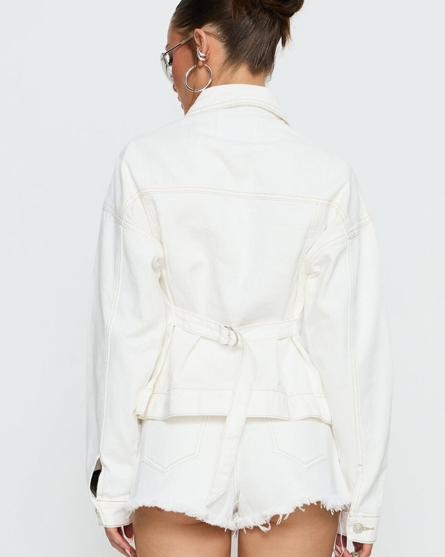 Caresse Cinched Denim Jacket White