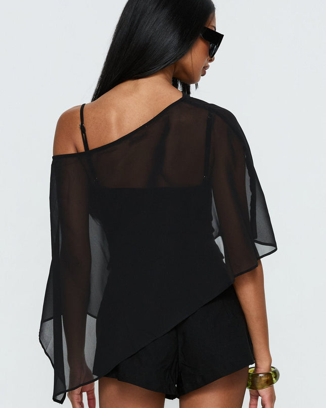 Senzo Chiffon Poncho Top Black
