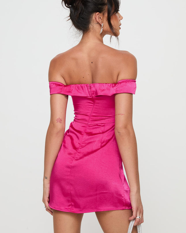 Rava Off The Shoulder Mini Dress Hot Pink