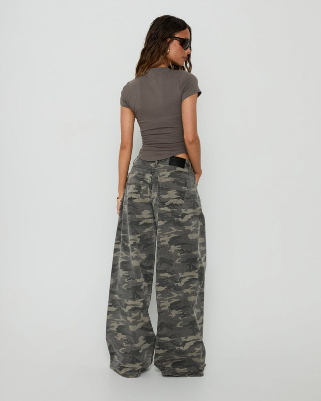 Naylor Mid Rise Wide Leg Jeans Camo