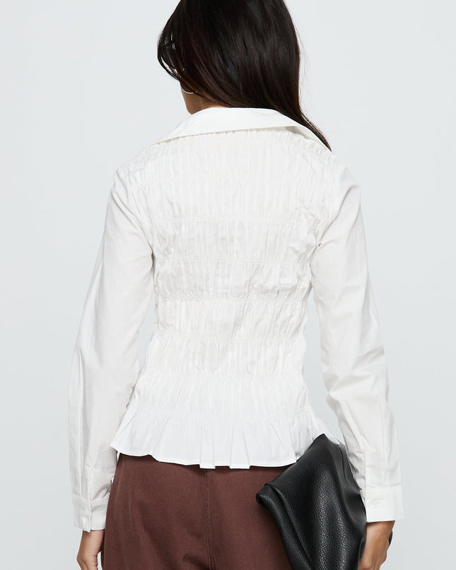 Cultivate Shirred Long Sleeve Top White