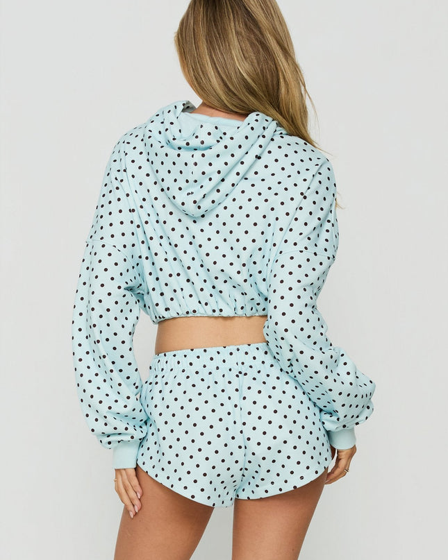 Mayse Bubble Hem Cropped Hoodie Blue Polka Dot