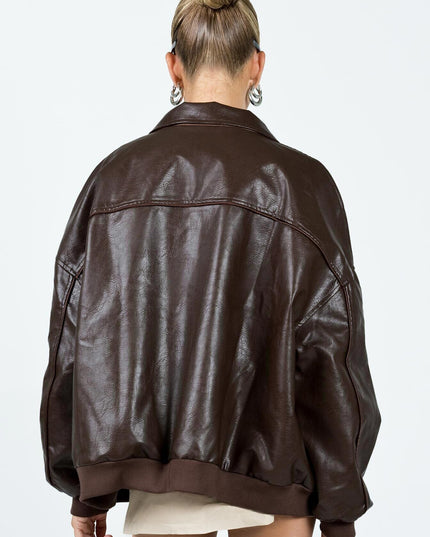 Goldsmith Faux Leather Bomber Jacket Brown