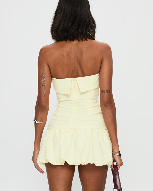 Mousse Strapless Mini Dress Lemon