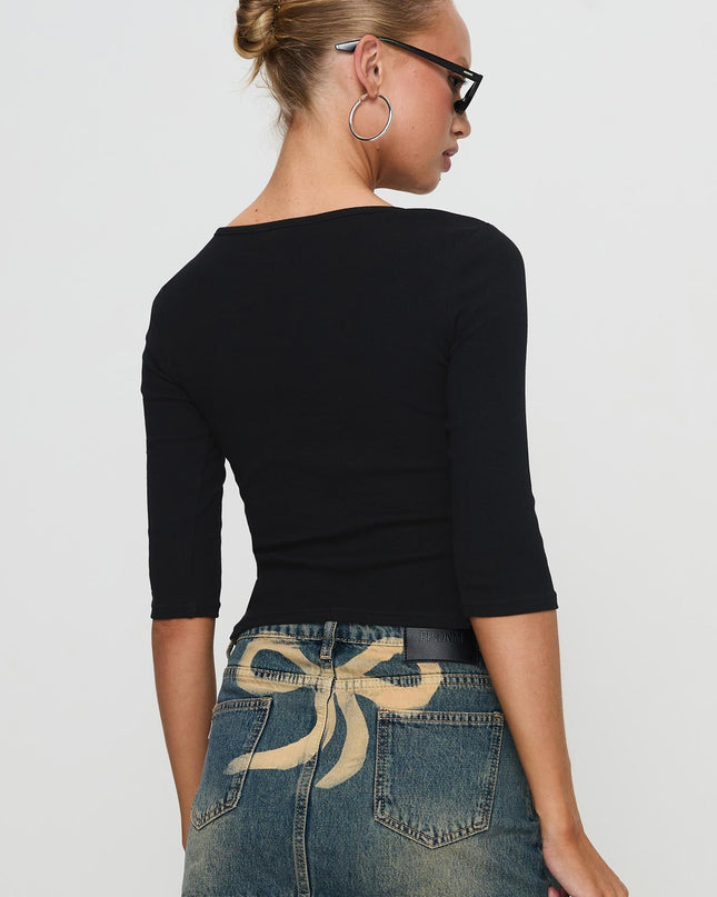 Elaia 3/4 Sleeve Top Black