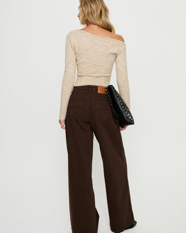 Naylor Mid Rise Wide Leg Jeans Brown