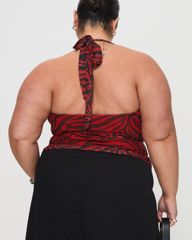 Cielo Mesh Halter Top Red Zebra Curve