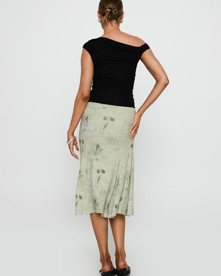 Lewish Low Rise Midi Skirt Green Floral