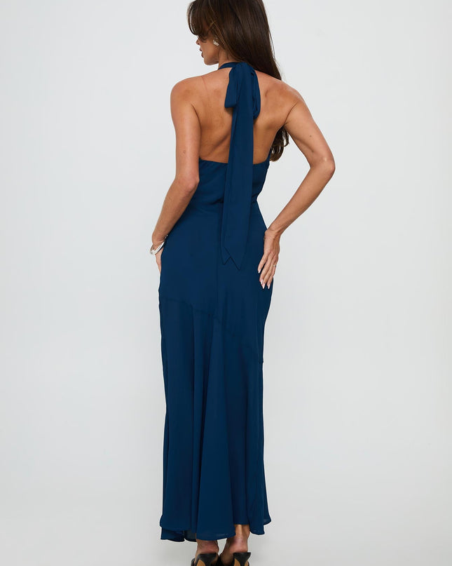 Luannie Halter Scarf Tie Maxi Dress Navy